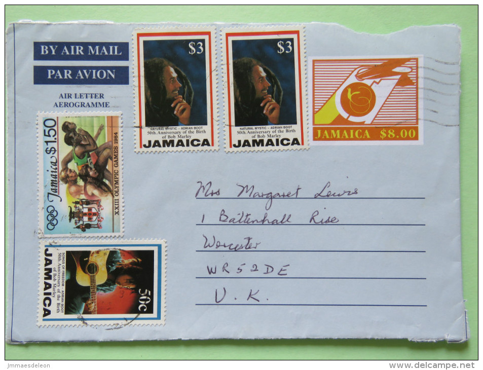 Jamaica 2000 Front Of Aerogramme To England - Bob Marley Music Guitar  - Plane Tail - Olympic Games Runners - Jamaica (1962-...)