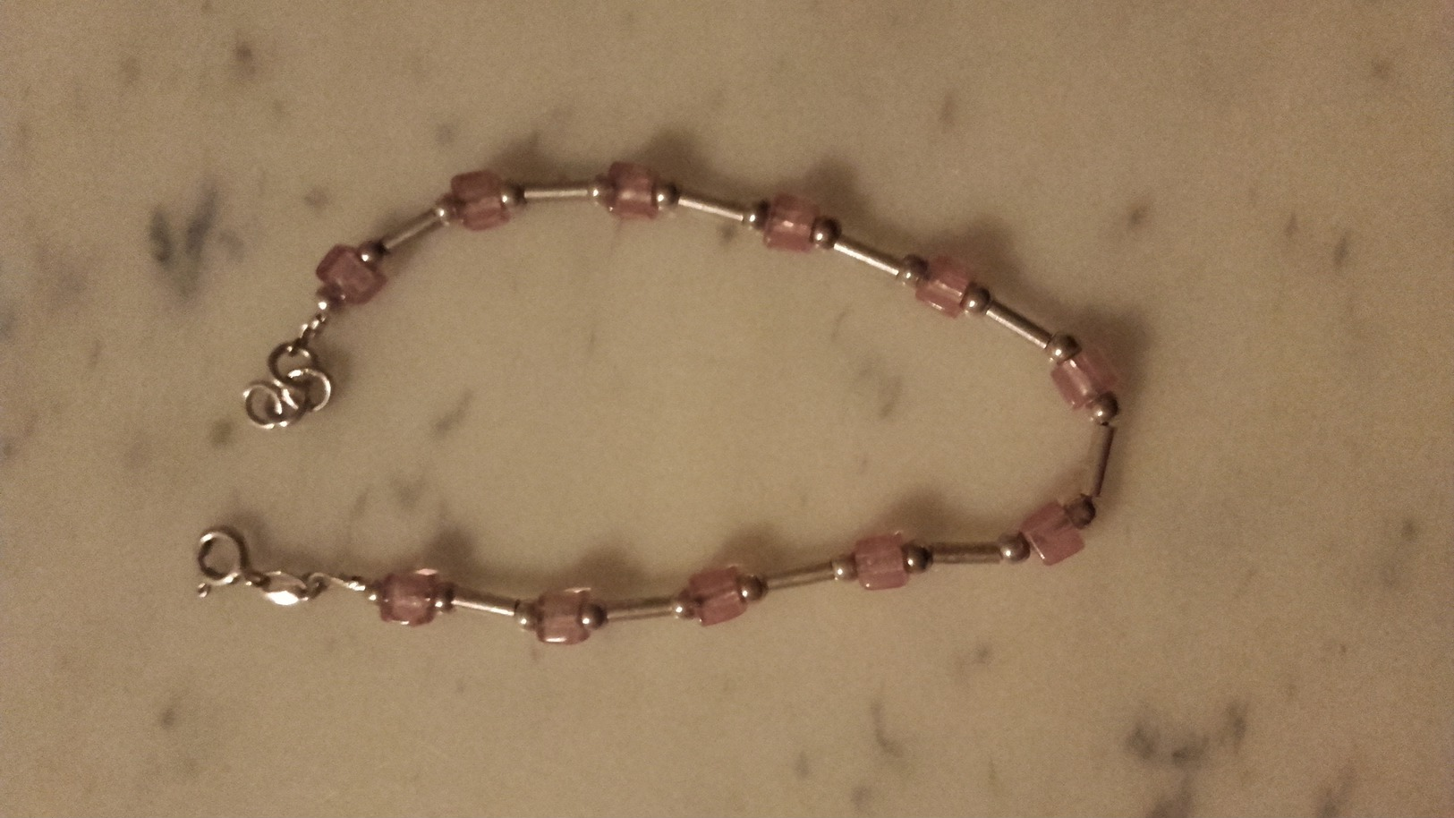 Bracelet,argent,silver,déco Perle Rose - Bracelets