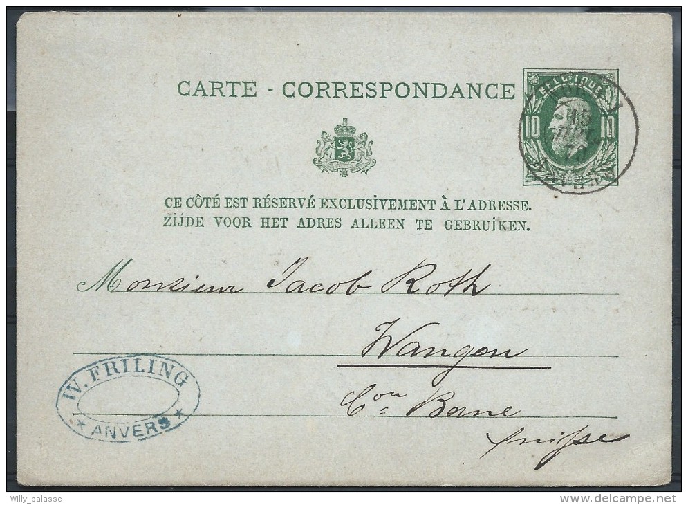 Ep 10c Vert Dc NORD I/ANVERS/1879 Pour La Suisse (arrivée Au Dos) - 1869-1883 Léopold II