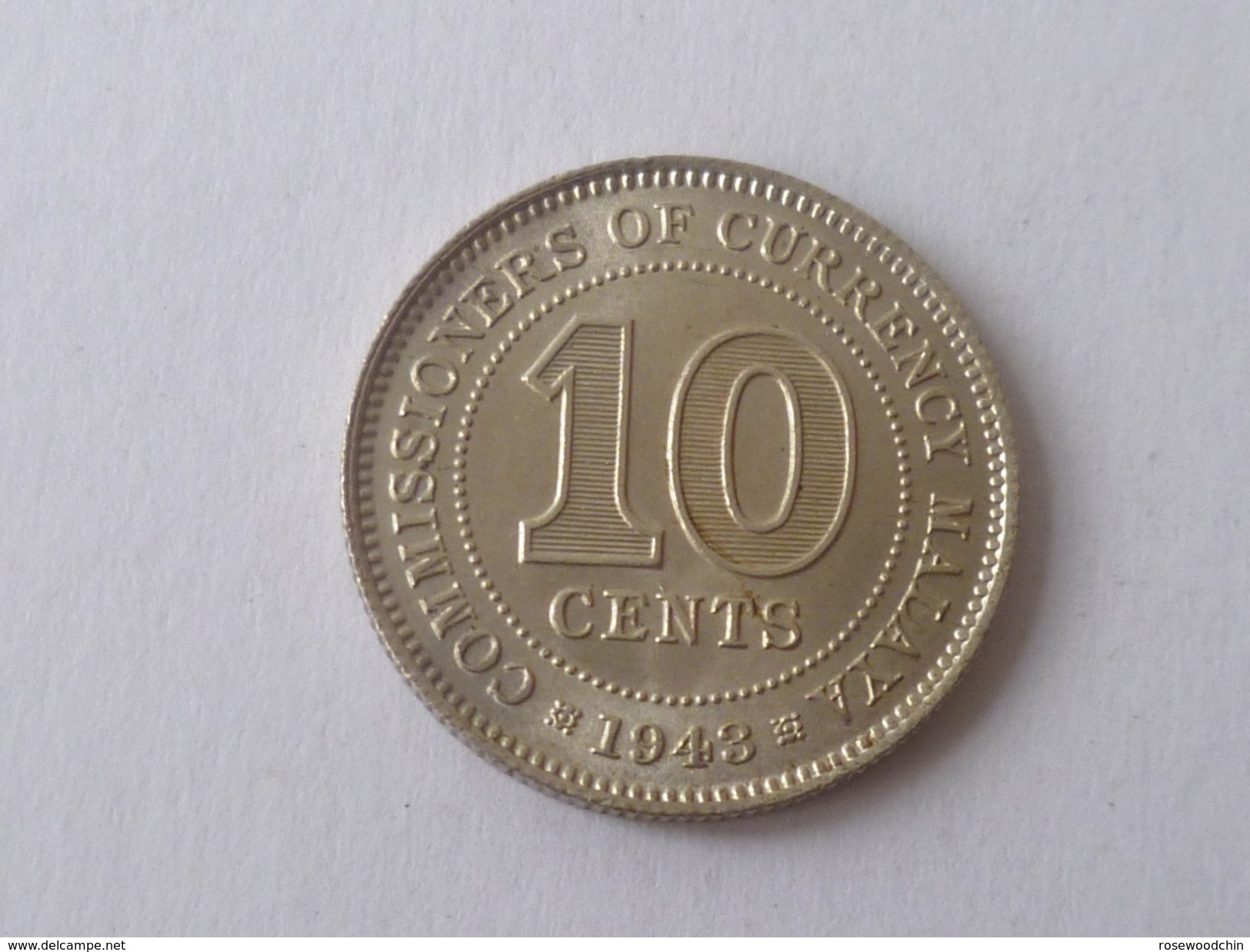 1 X 1943 MALAYA STRAIT SETTLEMENT KING GEORGE VI 10 CENTS SILVER COIN (WC-58-#2)  UNC - Singapour