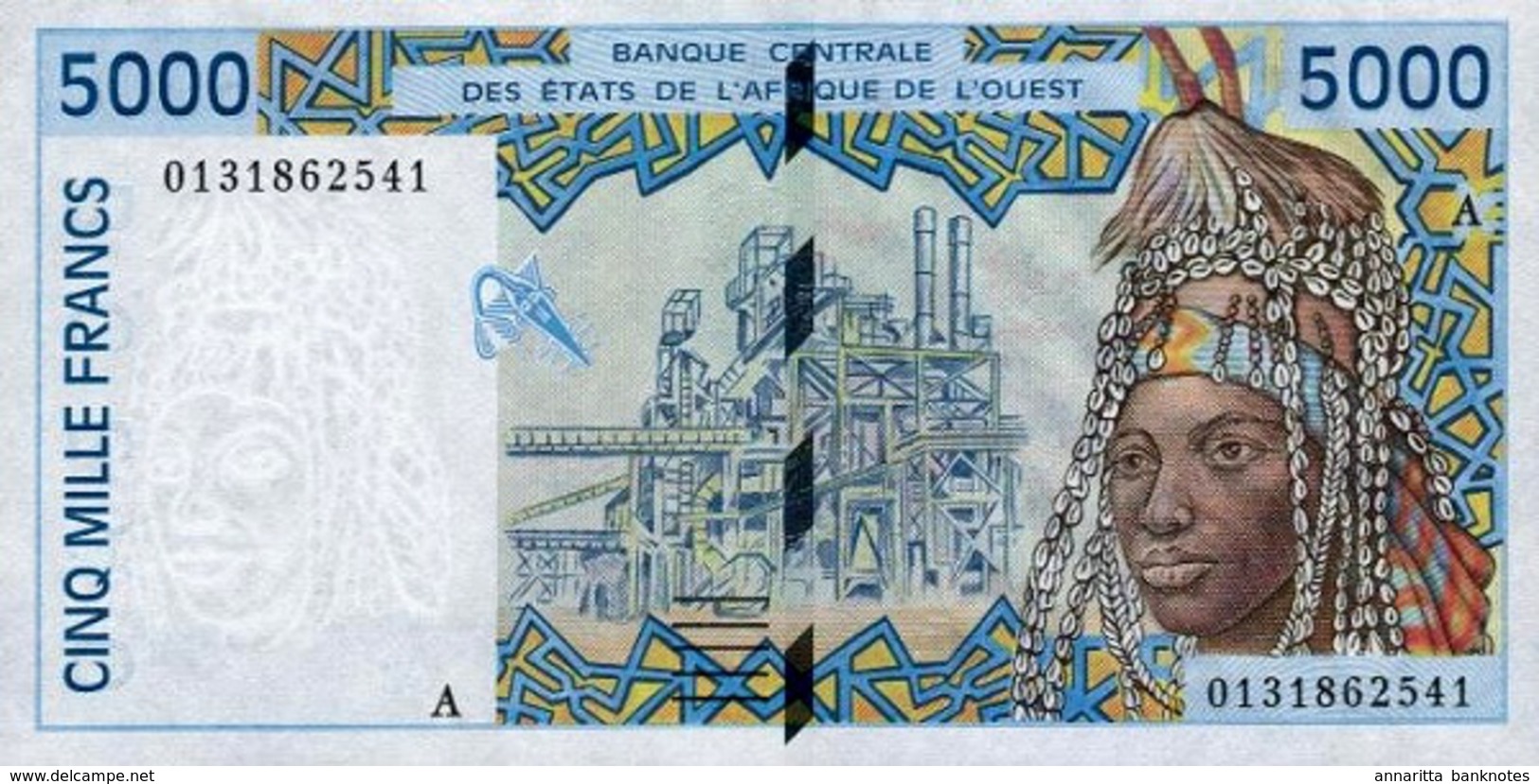 WEST AFRICAN STATES - COTE D&rsquo;IVOIRE (IVORY COAST) 5000 FRANCS 2001 P-113Ak UNC [WAS118Ak] - États D'Afrique De L'Ouest