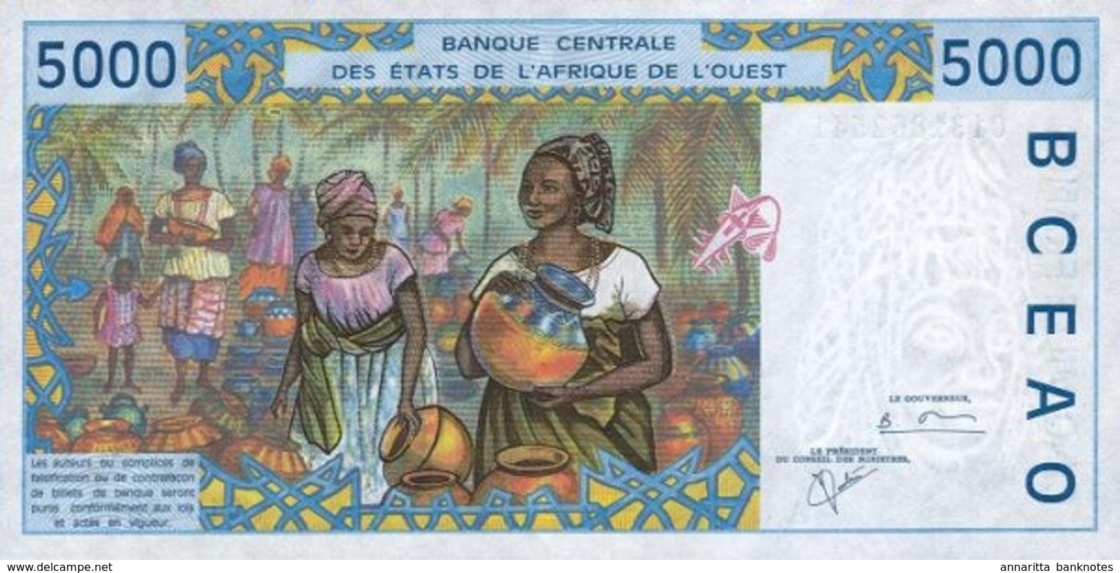 WEST AFRICAN STATES - COTE D&rsquo;IVOIRE (IVORY COAST) 5000 FRANCS 2001 P-113Ak UNC [WAS118Ak] - États D'Afrique De L'Ouest