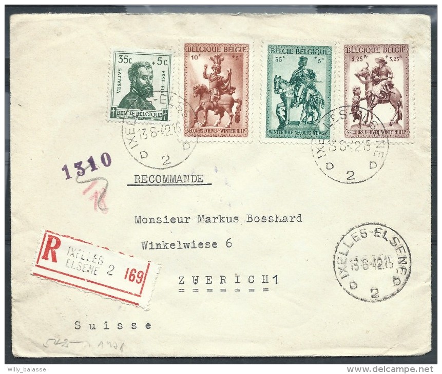 L Affr N°583+584+591+594 De IXELLES/1942 Pour Zurich + Bande Et Censure Allemandes - Guerre 40-45 (Lettres & Documents)