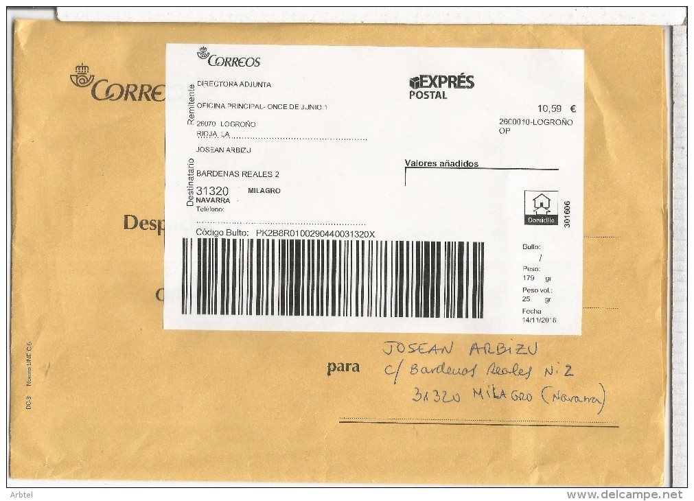 LOGROÑO A RIOJA CORREO OP ETIQUETA LABEL POSTAL EXPRESS - Portofreiheit