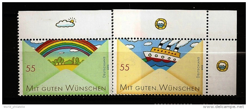 Allemagne Fédérale 2010 N° 2611 / 2 ** Timbre De Message, Evènements, Paquebot, Enveloppe, Arc-en-ciel, Meilleurs Voeux - Unused Stamps