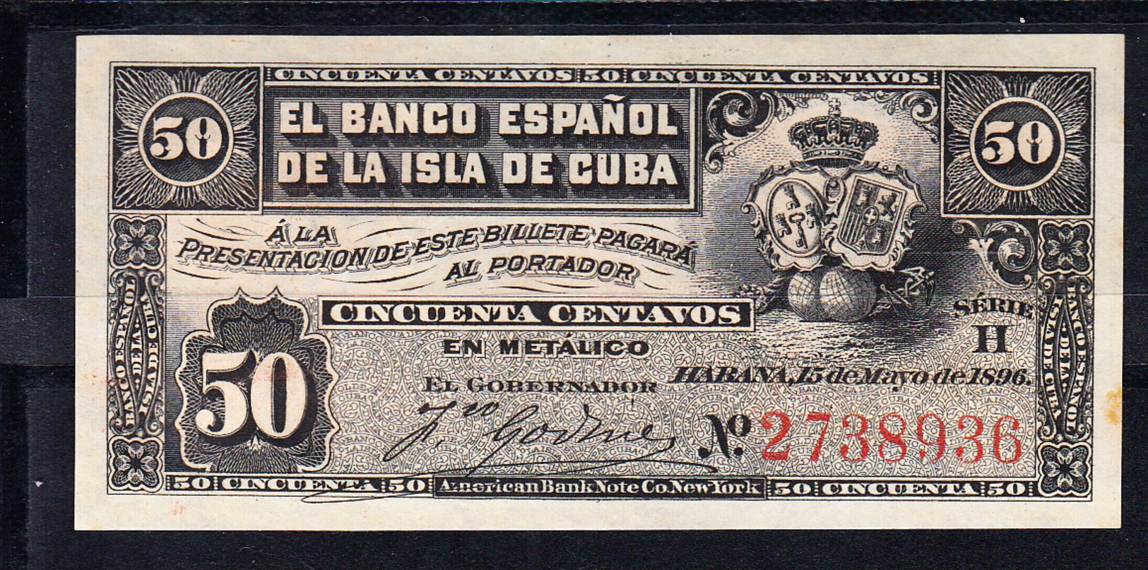 ESPAÑA-CUBA. 1896. 50  CENTAVOS DE PESO  .EL ULTIMO BILLETE DE CUBA ESPAÑOLA.RARO. EBC B908 - Other & Unclassified