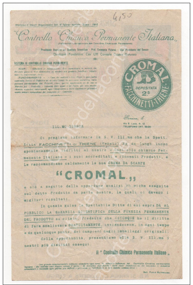 CROMAL FACCHINETTI SENZA ACIDI AMMORBIDISCE IL CUOIO - THIENE - RICEVUTA FATTURA PER SIG. MURATORI DATATA ANNO 191? - Italia