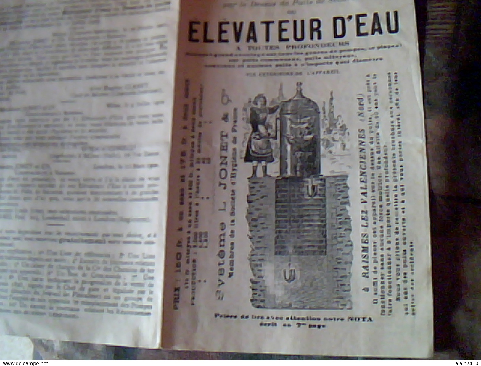 Publicite 3 Pages Elevateur D 'eau Systeme Jonet Usine à Raisme Les Valenciennes Nord Annèe à Definir - Advertising