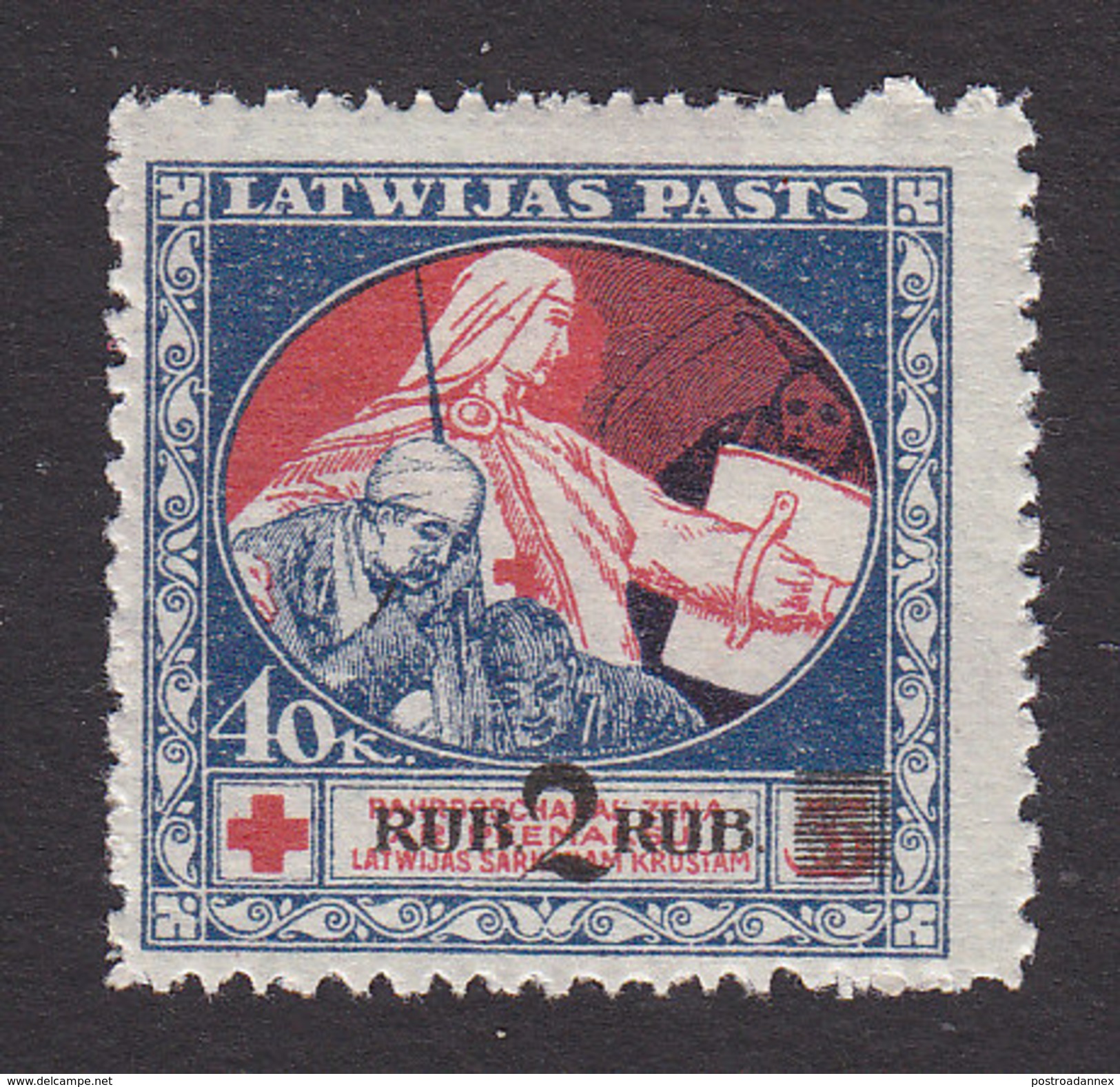 Latvia, Scott #B14, Mint Hinged, Mercy Assisting Wounded Soldier Surcharged, Issued 1921 - Letland