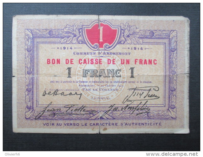 BILLET BELGIQUE (V1618) BON DE CAISSE 1 Franc (2 Vues) Commune D'ANDRIMONT 1914 - Altri & Non Classificati