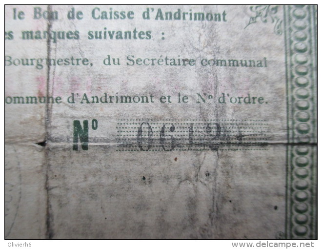 BILLET BELGIQUE (V1618) BON DE CAISSE 1 Franc (2 Vues) Commune D'ANDRIMONT 1914 - Andere & Zonder Classificatie