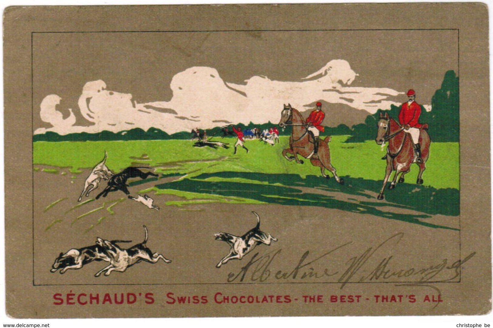 CPA Publicitaire, Séchaud's Swiss Cocolates, The Best, That's All, Hunting Scene (pk30893) - Werbepostkarten