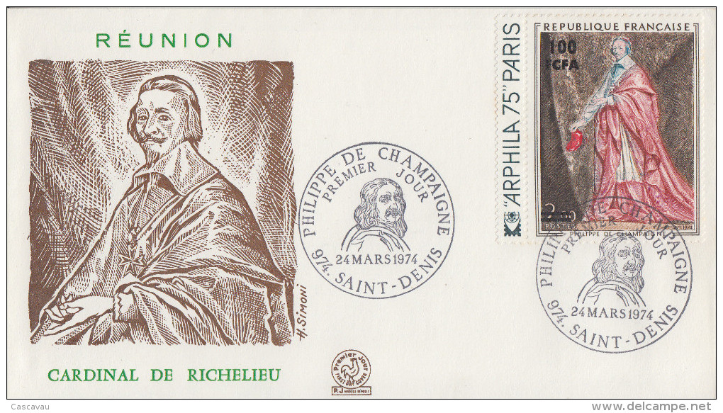 Enveloppe  1er  Jour   REUNION   CARDINAL   DE  RICHELIEU     SAINT   DENIS   1974 - Autres & Non Classés