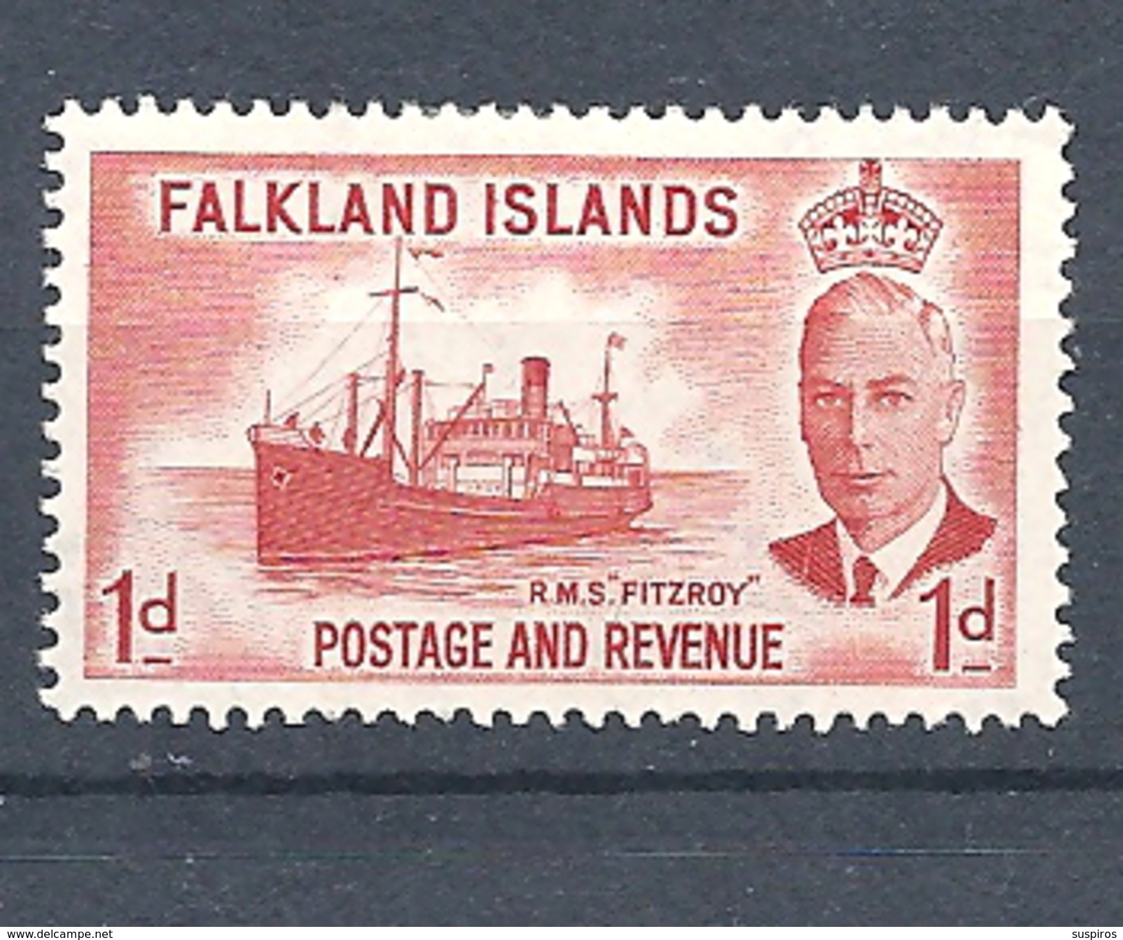 FALKLAND ISLANDS 1952 King George VI - Local Motives  HINGED"Fitzroy" (Supply Ship) - Falkland