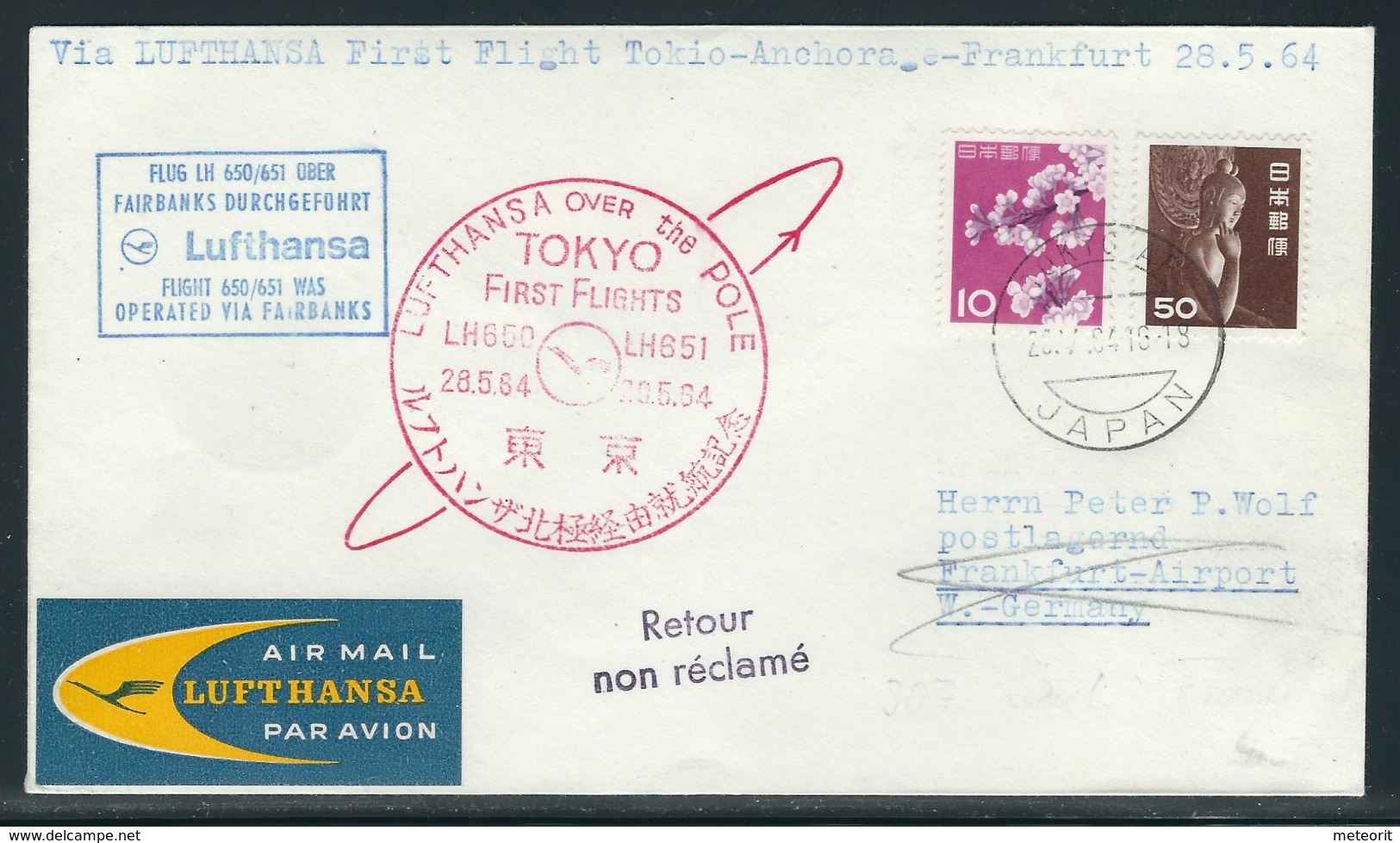 Lufthansa First Flight Tokio-Anchorage-Frankfurt 28.5.64 - Airmail