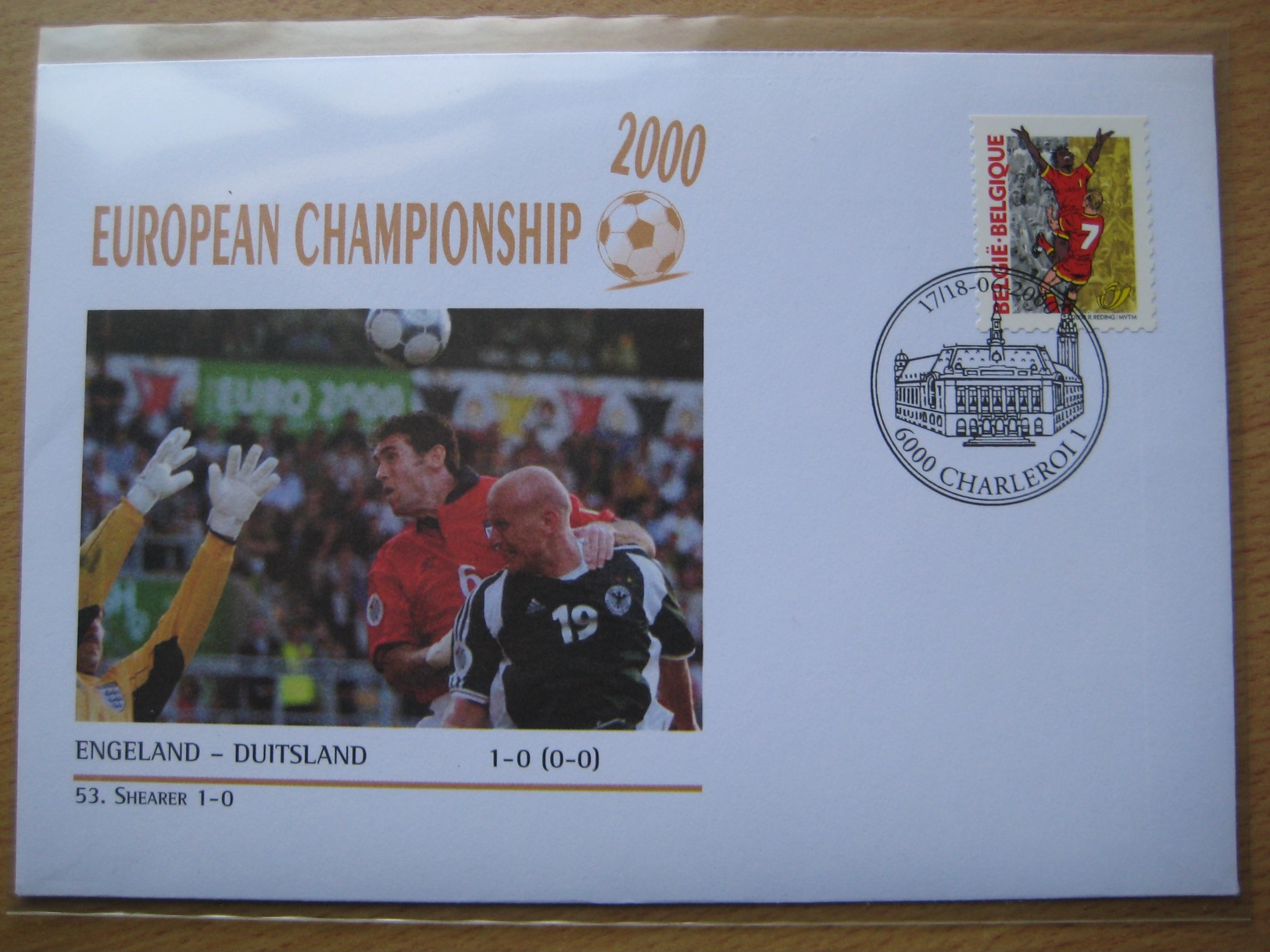 Belgium Fdc 2000-06-17 European Championschip 2000 England - Germany 1-0 Charleroi Postmark - Fußball-Europameisterschaft (UEFA)