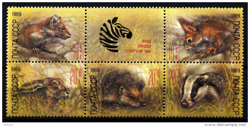 Russia 1989 Zoo Relief Fund Animals SG5981/5  Hedgehog Beaver Squirrel  MNH BLOCK (LOT - 2 -280) - Neufs