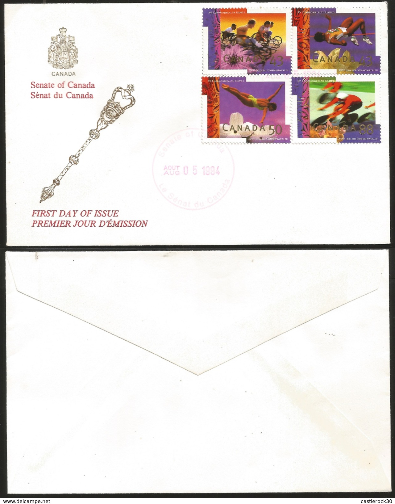 G)1994 CANADA, SENATE OF CANADA'S COAT OF ARMS, PARALYMPIC ATHLETICS-POLE VAULT-DIVING-BIKING, FDC, UNUSED - 1991-2000