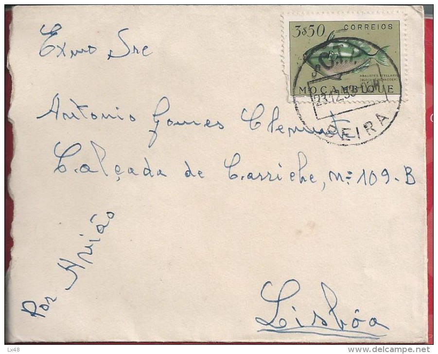 Letter Circulated Beira/Lisboa 1953.Stamp Fish Abalistes Stellaris,Starry Triggerfish. Rare. - Mozambique