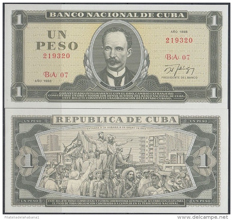 1988-BK-1 CUBA. 1$ JOSE MARTI 1988 UNC PLANCHA - Cuba