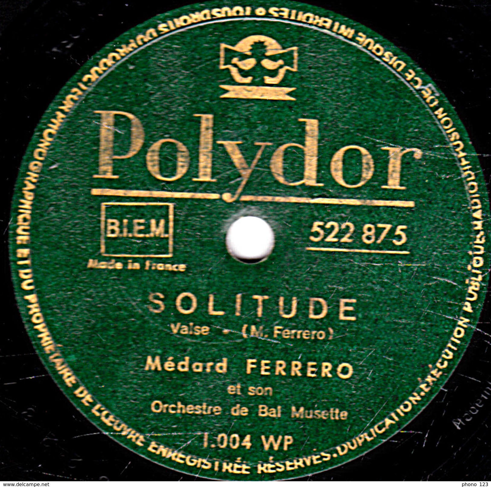 78 T. -  25 Cm - état  B -  Médard FERRERO  Musette - SOLITUDE - PERLES DE CRISTAL - 78 T - Disques Pour Gramophone