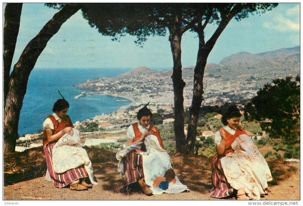 Lace Embroidery Women, Funchal, Madeira, Portugal Postcard Posted 1963 Stamp - Madeira