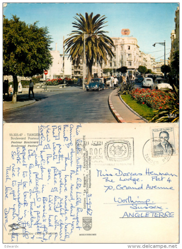 Boulevard Pasteur Cars, Tanger, Morocco Postcard Posted 1967 Stamp - Tanger