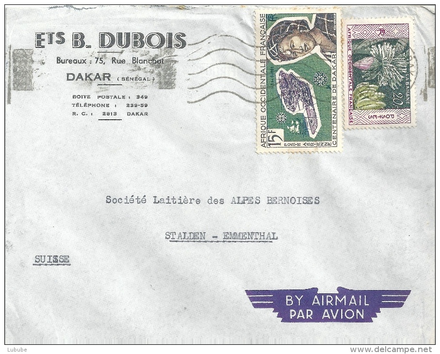 Airmail  "Dubois, Dakar" - Stalden           1959 - Lettres & Documents