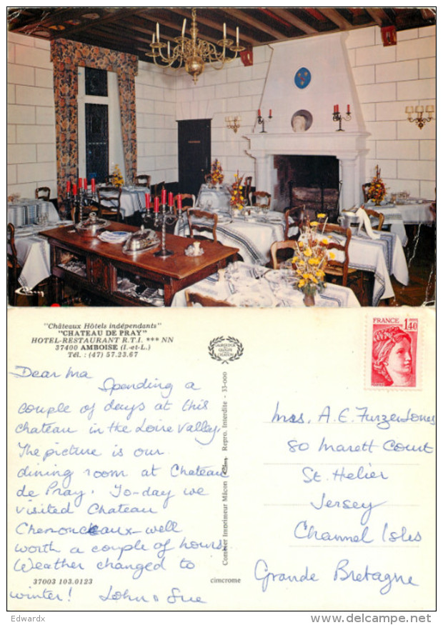 Chateau De Pray Restaurant, Amboise, Indre-et-Loire, France Postcard Posted 1981 Stamp - Amboise