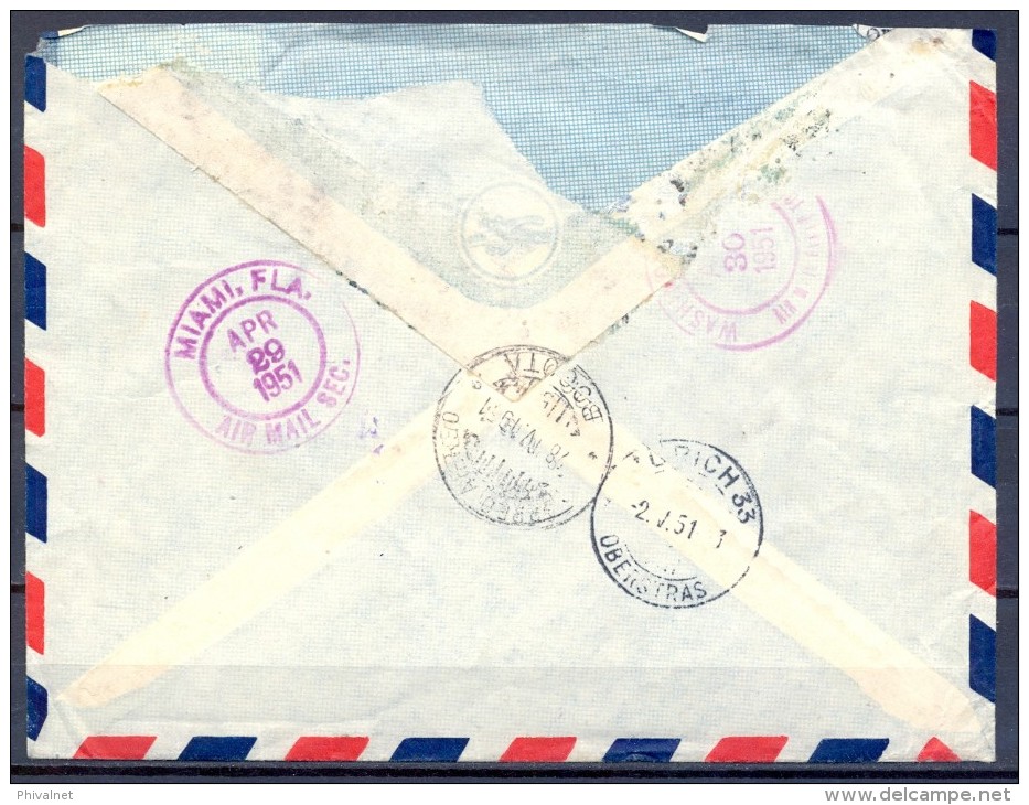 1951 , COLOMBIA , CERTIFICADO BOGOTÁ - ZÜRICH , POR AVION Nº 8 / CORREO AÉREO / TRANSOCEANICO , TRÁNSITOS , LLEGADA - Colombia