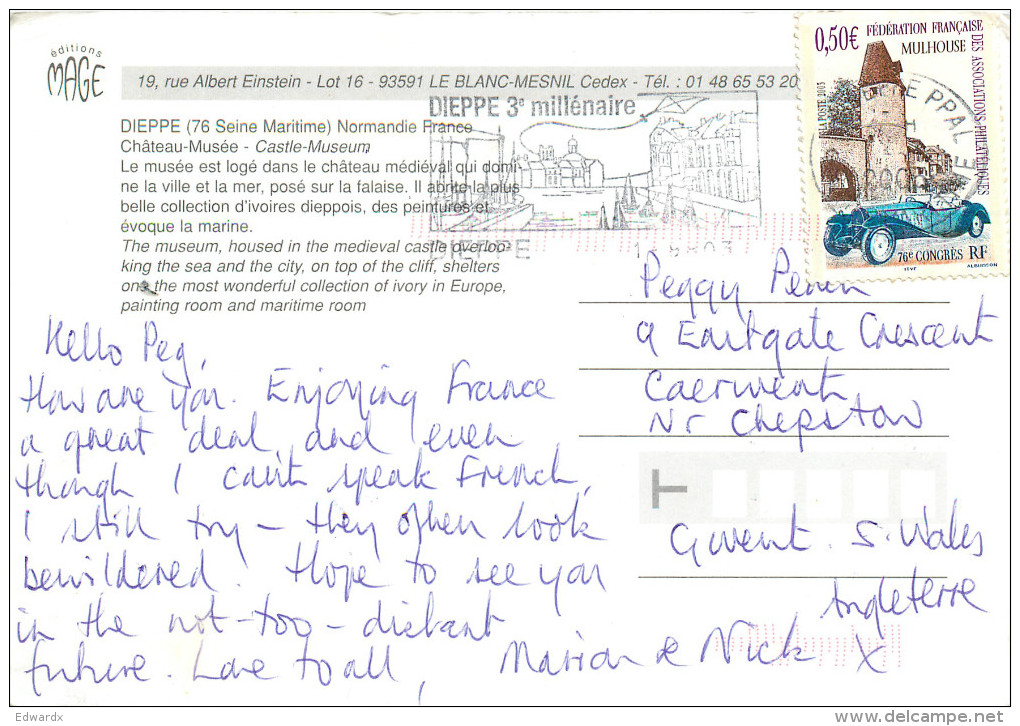 Chateau, Dieppe, Seine-Maritime, France Postcard Posted 2003 Stamp - Dieppe