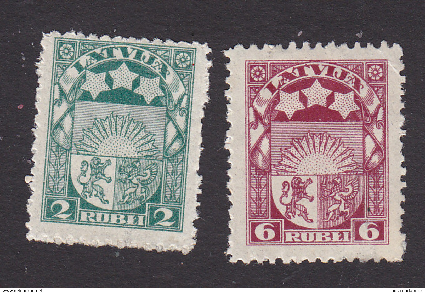 Latvia, Scott #103, 106, Mint Hinged, Arms And Stars, Issued 1921 - Latvia