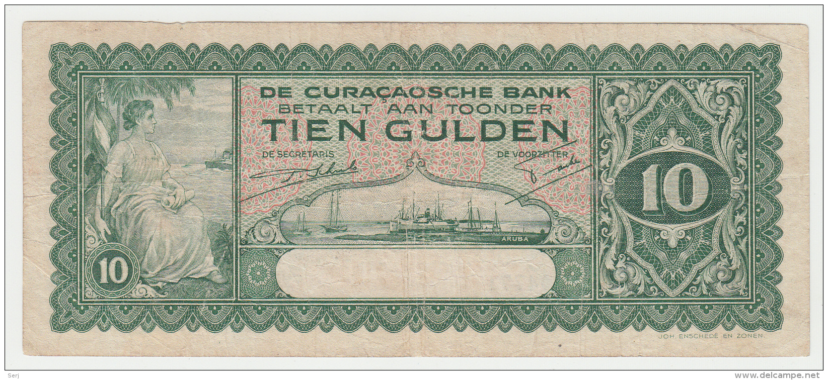 Curacao 10 Gulden 1939 VF RARE Pick 23 - Niederländische Antillen (...-1986)