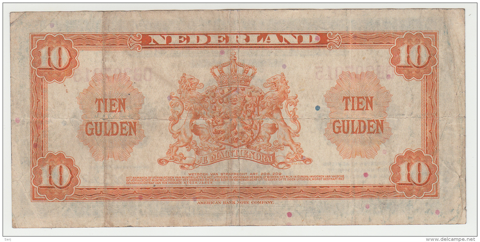 Netherlands 10 Gulden 1943 VF Pick 66 - 10 Gulden
