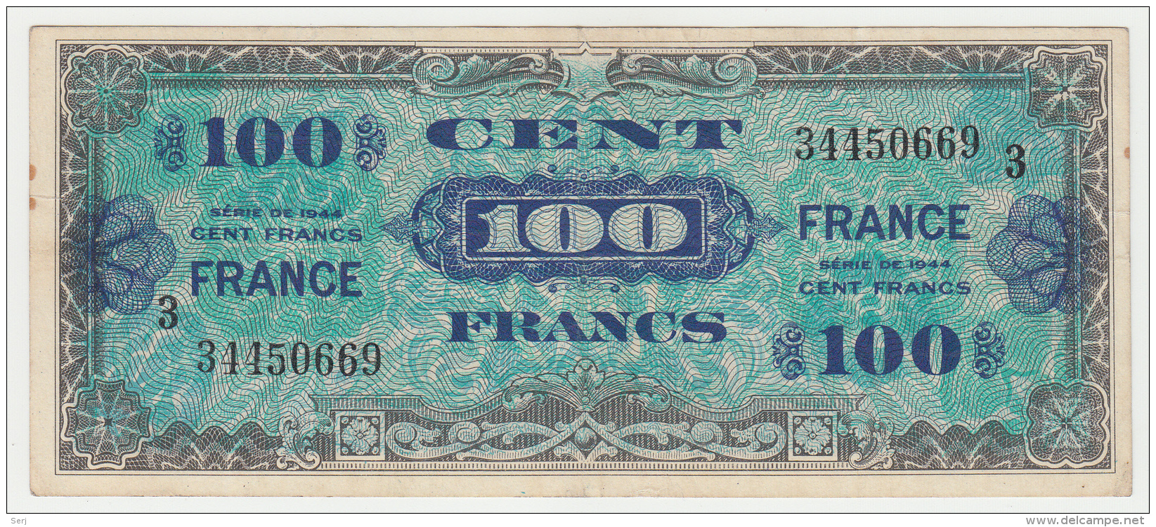 FRANCE 100 FRANCS 1944 VF+ Pick 123c 123 C - 1945 Verso Frankreich