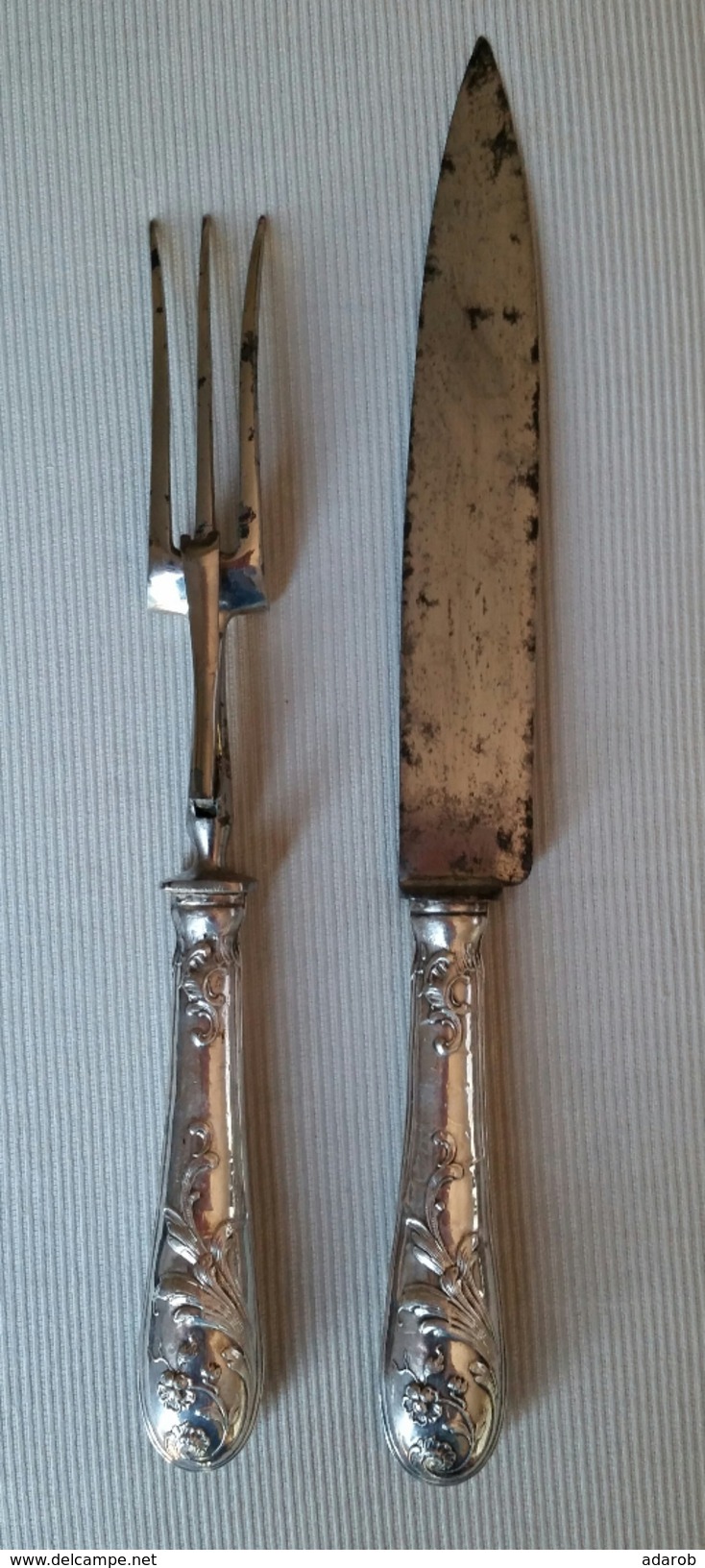 SERVICE A VIANDE COUTEAU FOURCHETTE A GIGOT MANCHE ARGENTE - Couteaux