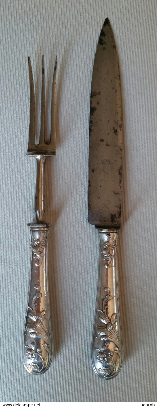 SERVICE A VIANDE COUTEAU FOURCHETTE A GIGOT MANCHE ARGENTE - Knives