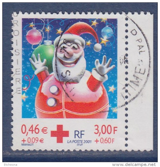 = Au Profit De La Croix Rouge, Fêtes De Fin D'année, Boules - Père Noël  3436a Oblitéré Avec Bord Du Carnet - Gebraucht