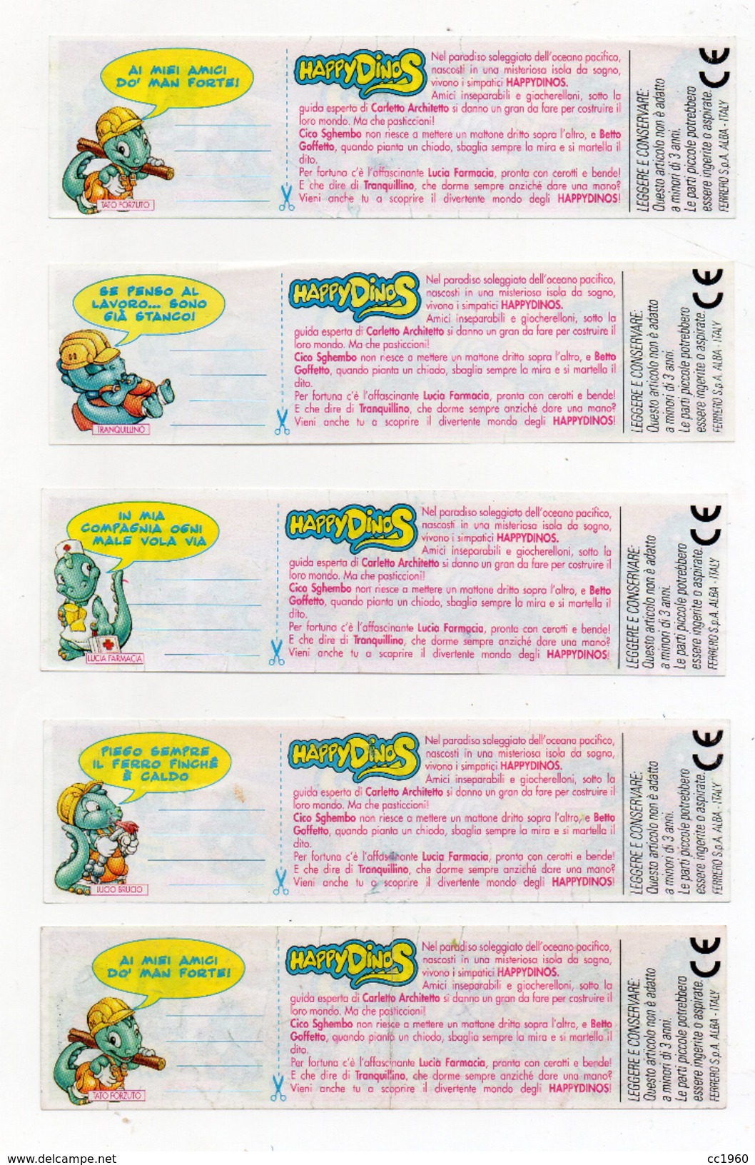 KINDER - 1995 - Lotto 5 Cartine Serie  " HAPPY DINOS " - (FDC1866) - Lots