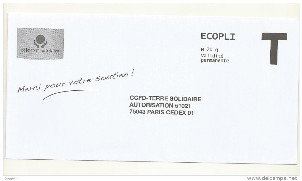 ENVELOPPE T CCFD TERRE SOLIDAIRE    ECOPLI - Cartes/Enveloppes Réponse T