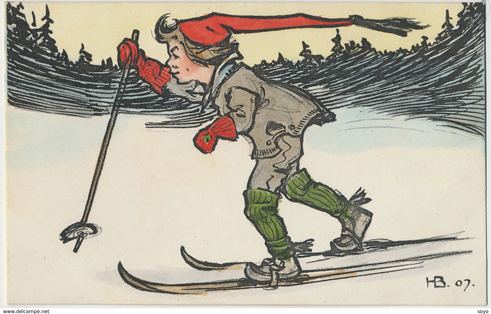 Art Card Signed H B 1907 Sweden Skiing Ski - Winter Sports