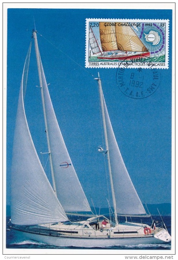 TAAF - Carte Maximum - Globe Challenge 1992 - Martin De Vivies /St Paul Ams - 1-1-1992 - Briefe U. Dokumente