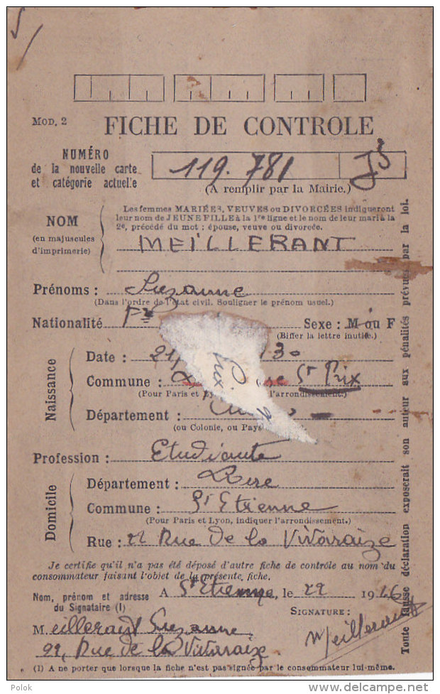 Be - SAINT ETIENNE (42) Ravitaillement Général Pour Le Maire De LA PALISSE St PRIX (03) -Carte Postale Fiche De Contrôle - Saint Etienne
