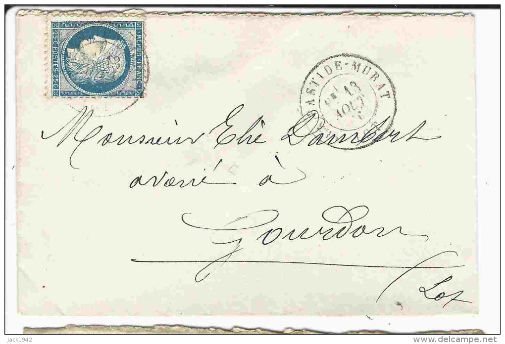 1876 - Enveloppe Affr. 25c Cérès Oblit. Cachet Type 17 La Bastide-Murat 44 - 1849-1876: Classic Period