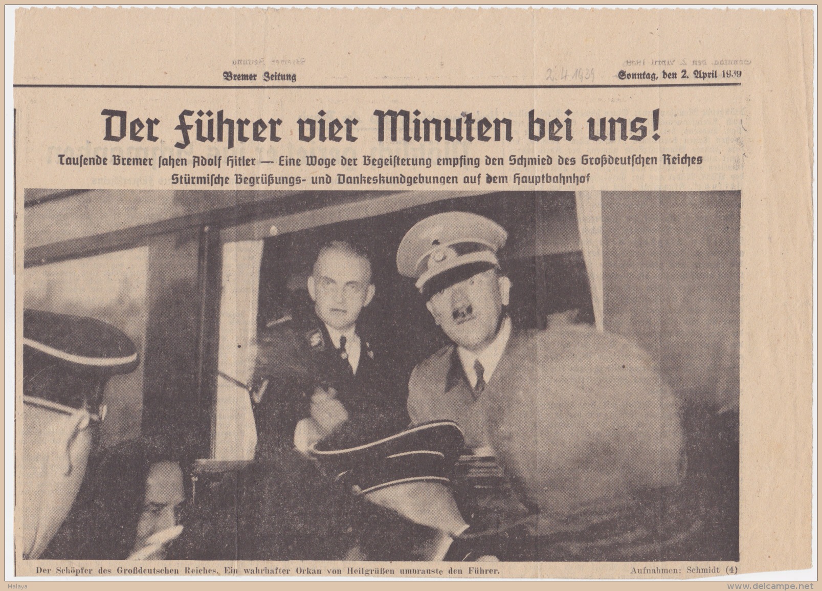 Newspapers Deutschland (Germany) Reich 2 April 1939 Photo Hitler Nazi - Other & Unclassified