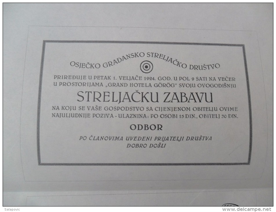 GRADJANSKO STRELJACKO DRUSTVO KRALJ ALEKSANDAR OSIJEK ZIDOVSKO SPORTSKO DRUSTVO MAKABI OSIJEK POCASNA ULAZNICA - Boogschieten