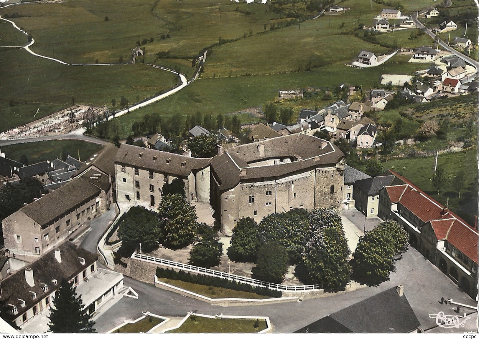 CPSM St-Alban-sur-Limagnole Vue Aérienne Ancien Château Féodal - Saint Alban Sur Limagnole