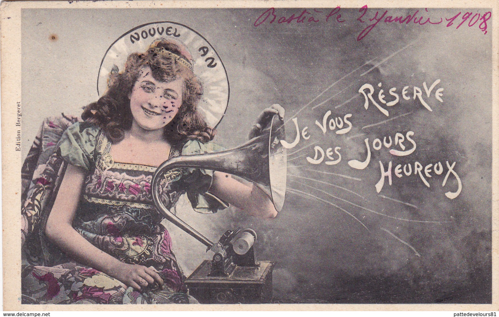 CPA Fillette Gramophone Phonographe Musique Music Nouvel An Fantaisie Illustrateur - New Year