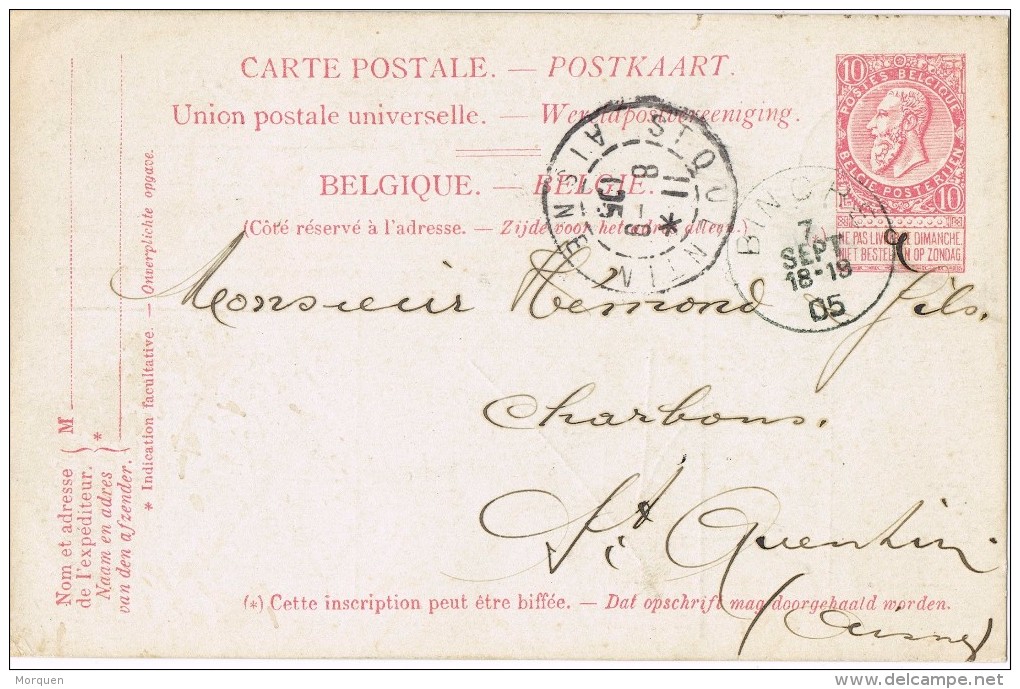 20298. Entero Postal Privat BINCHE (Belgien) 1905. Charbonnages Ressaix - Postcards 1909-1934