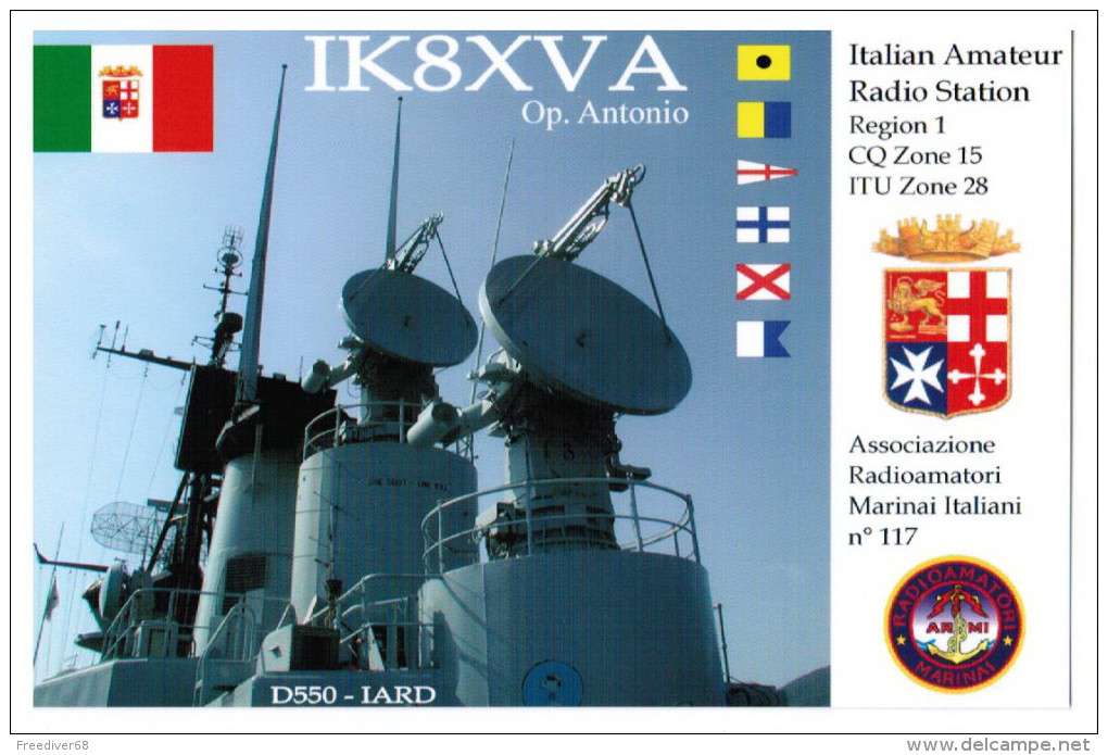 MARINA MILITARE Ass. Radioamatori Marinai NV RARISSIMA Radar Incrociatore Missile Bandiera - Guerra